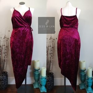 🆕PLUS Burgundy Crushed Velvet Asymmetrical Wrap Dress